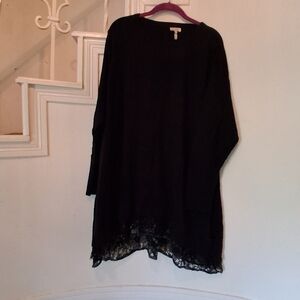 LOGO by Lori Goldstein Black Sweater with Lace Hem